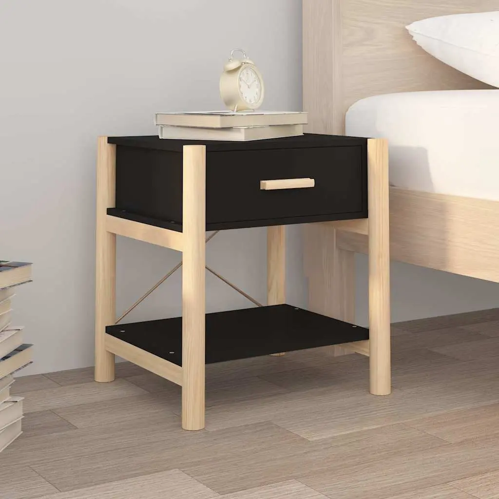 Bedside Tables Black 42x38x45 cm Engineered Wood Storage Cabinet Nightstand 2pcs