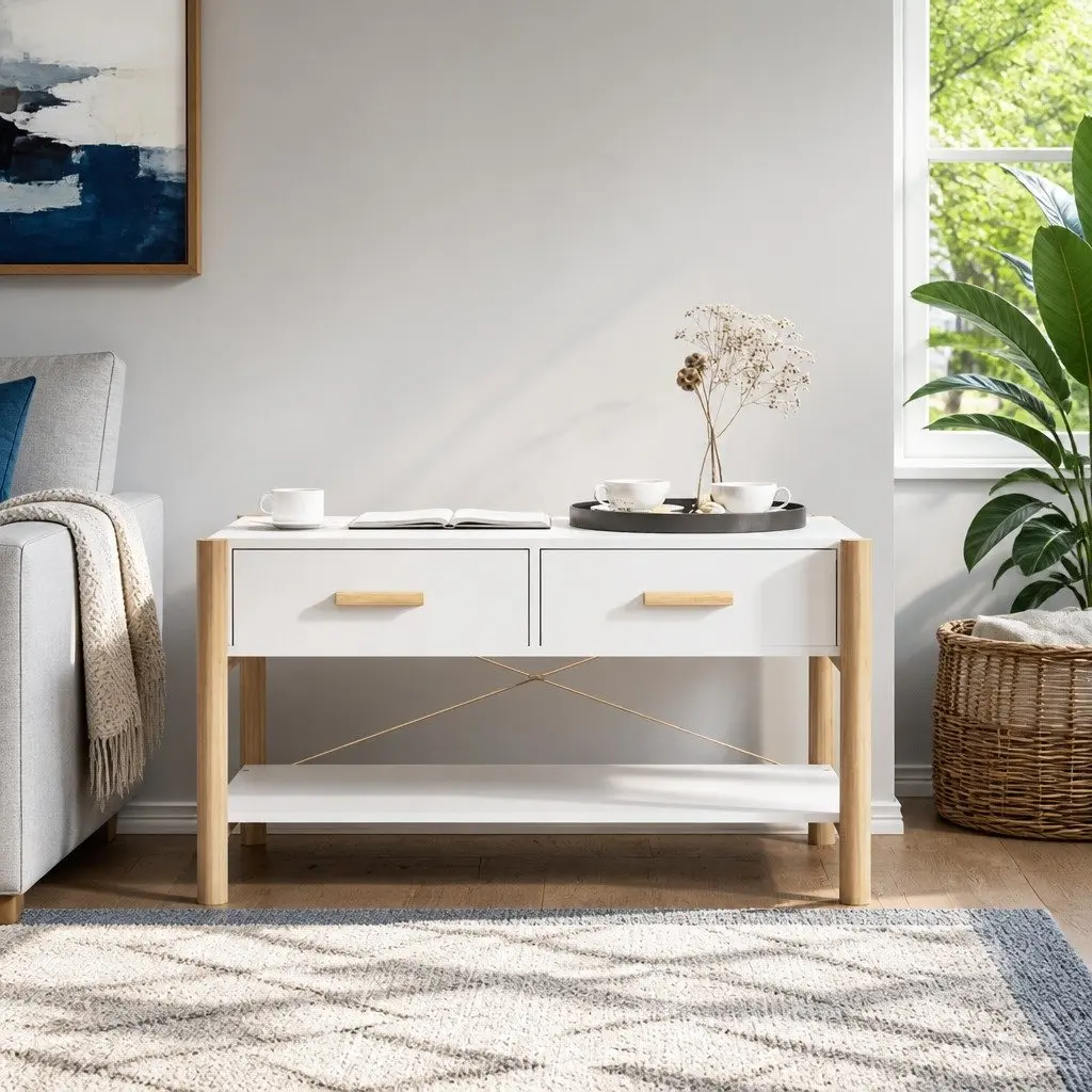 Coffee Table White Engineered Wood 82 x 48 x 45 cm Living Room Furniture
