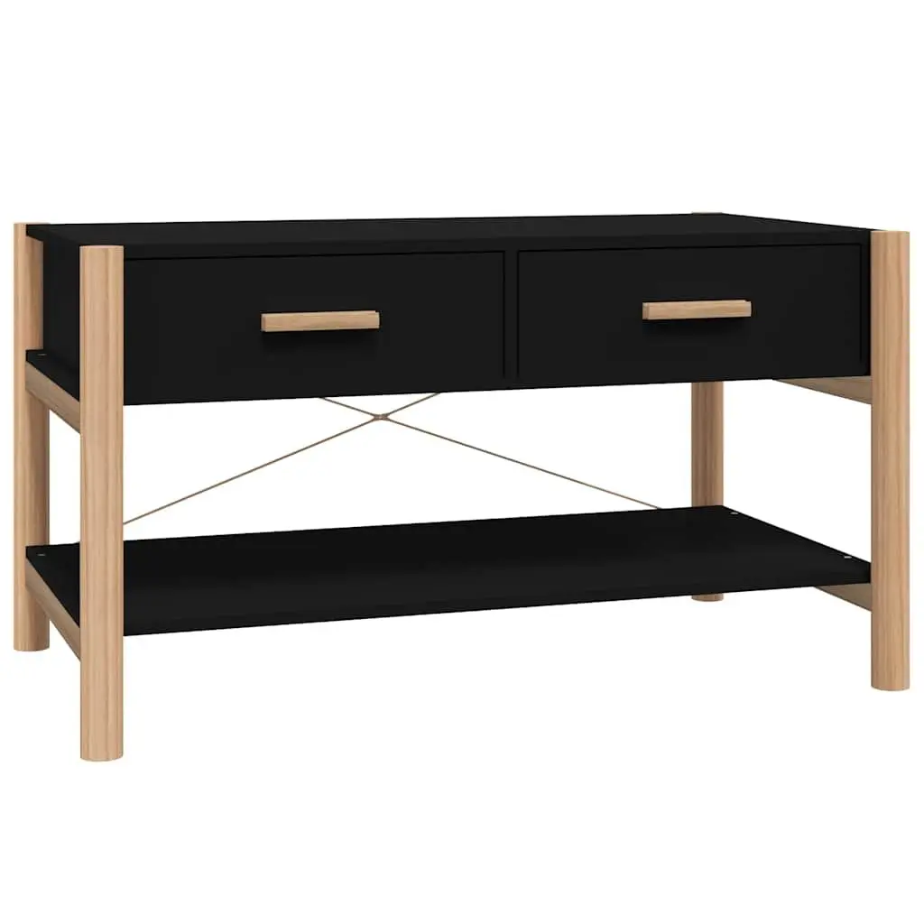 Coffee Table Black Engineered Wood 82 x 48 x 45 cm with Solid Wood Legs