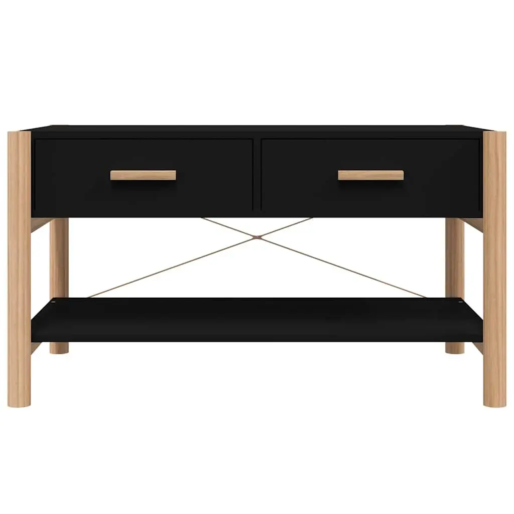 Coffee Table Black Engineered Wood 82 x 48 x 45 cm with Solid Wood Legs