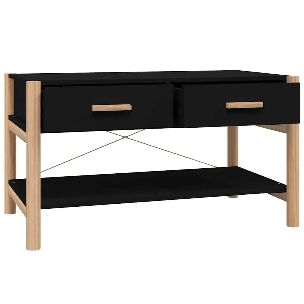 Coffee Table Black Engineered Wood 82 x 48 x 45 cm with Solid Wood Legs