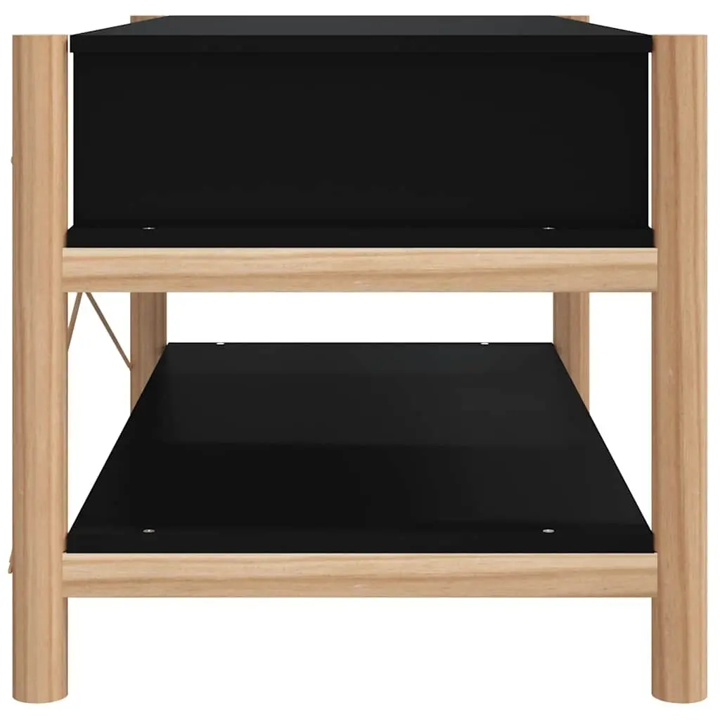 Coffee Table Black Engineered Wood 82 x 48 x 45 cm with Solid Wood Legs
