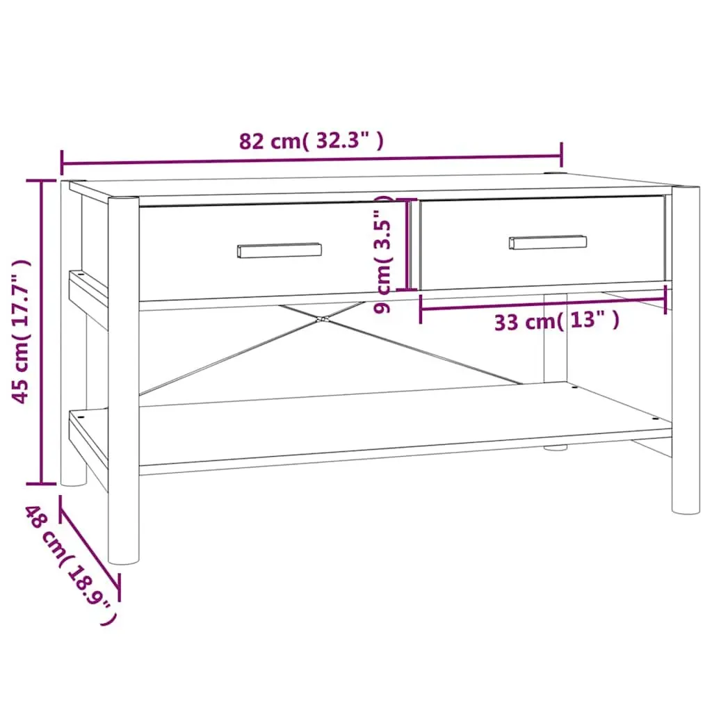 Coffee Table Black Engineered Wood 82 x 48 x 45 cm with Solid Wood Legs