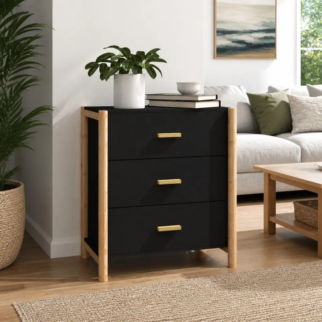 Black Sideboard 62x38x70 cm Engineered Wood Cabinet