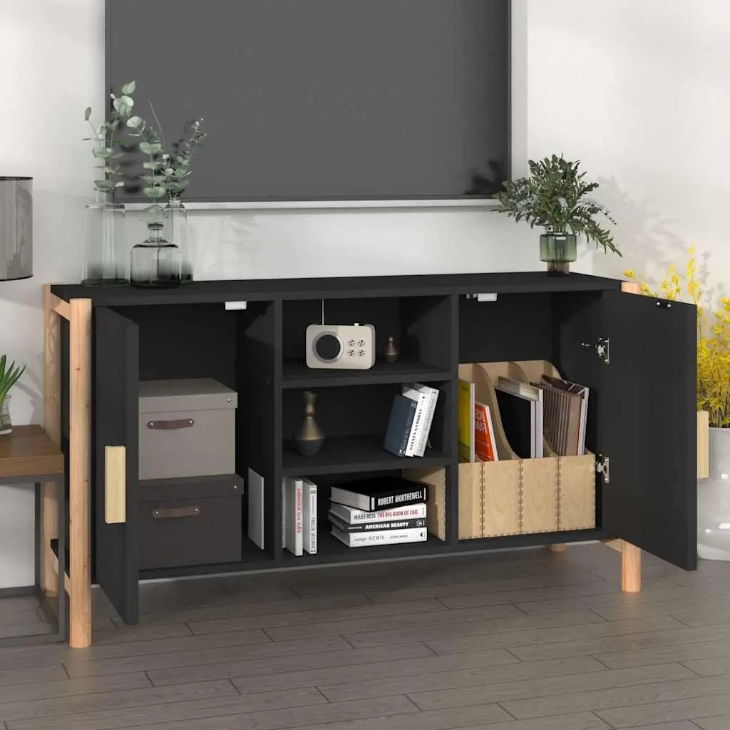 Sideboard Black Engineered Wood 107x38x60 cm Storage Cabinet Buffet Table