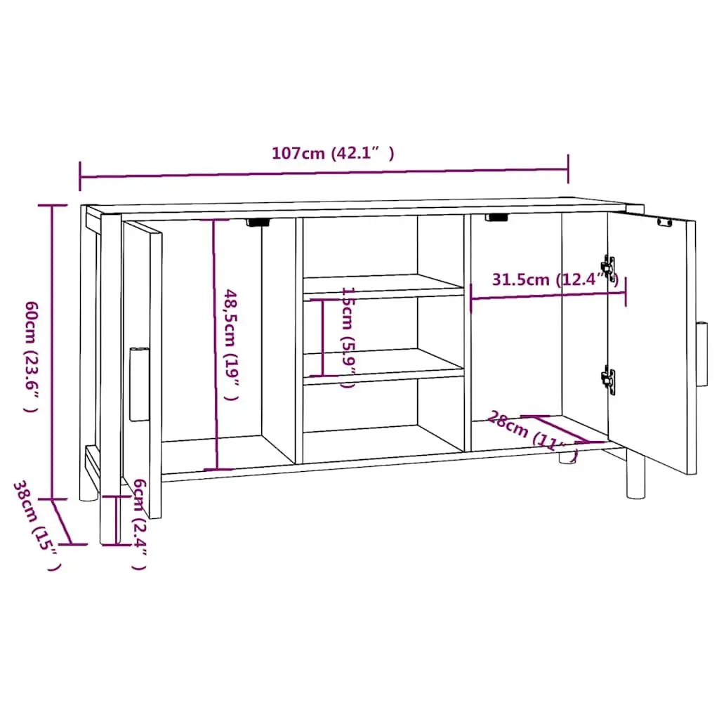 Sideboard Black Engineered Wood 107x38x60 cm Storage Cabinet Buffet Table