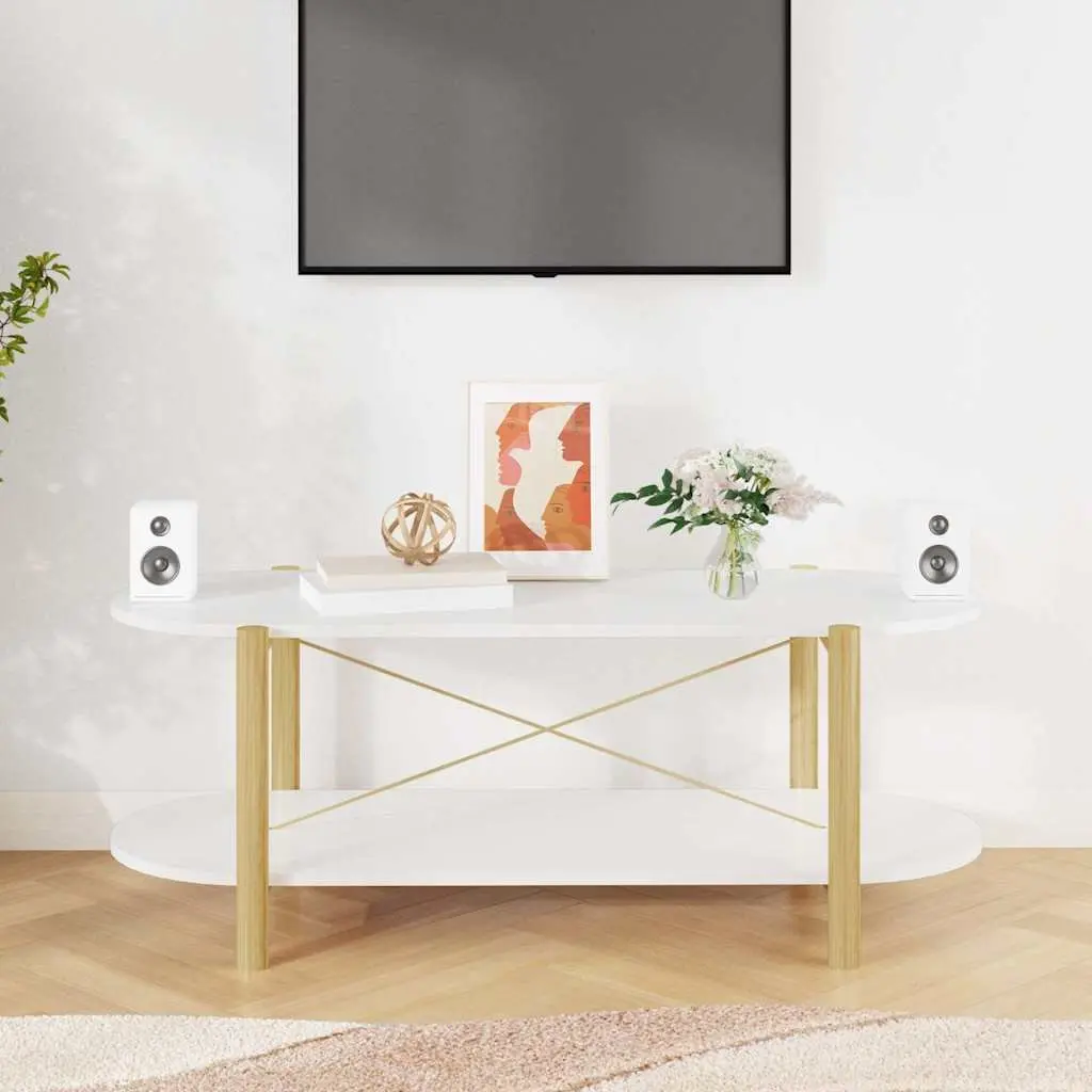 Coffee Table White Engineered Wood Storage Living Room Furniture 110 x 48 x 40 cm