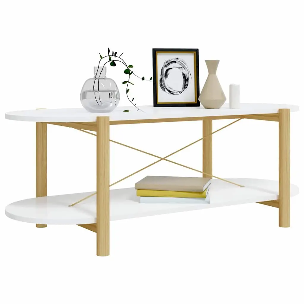 Coffee Table White Engineered Wood Storage Living Room Furniture 110 x 48 x 40 cm