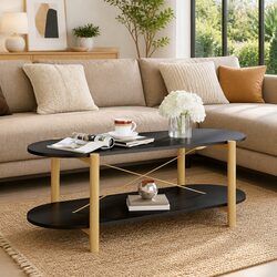 Black Coffee Table with Storage for Living Room