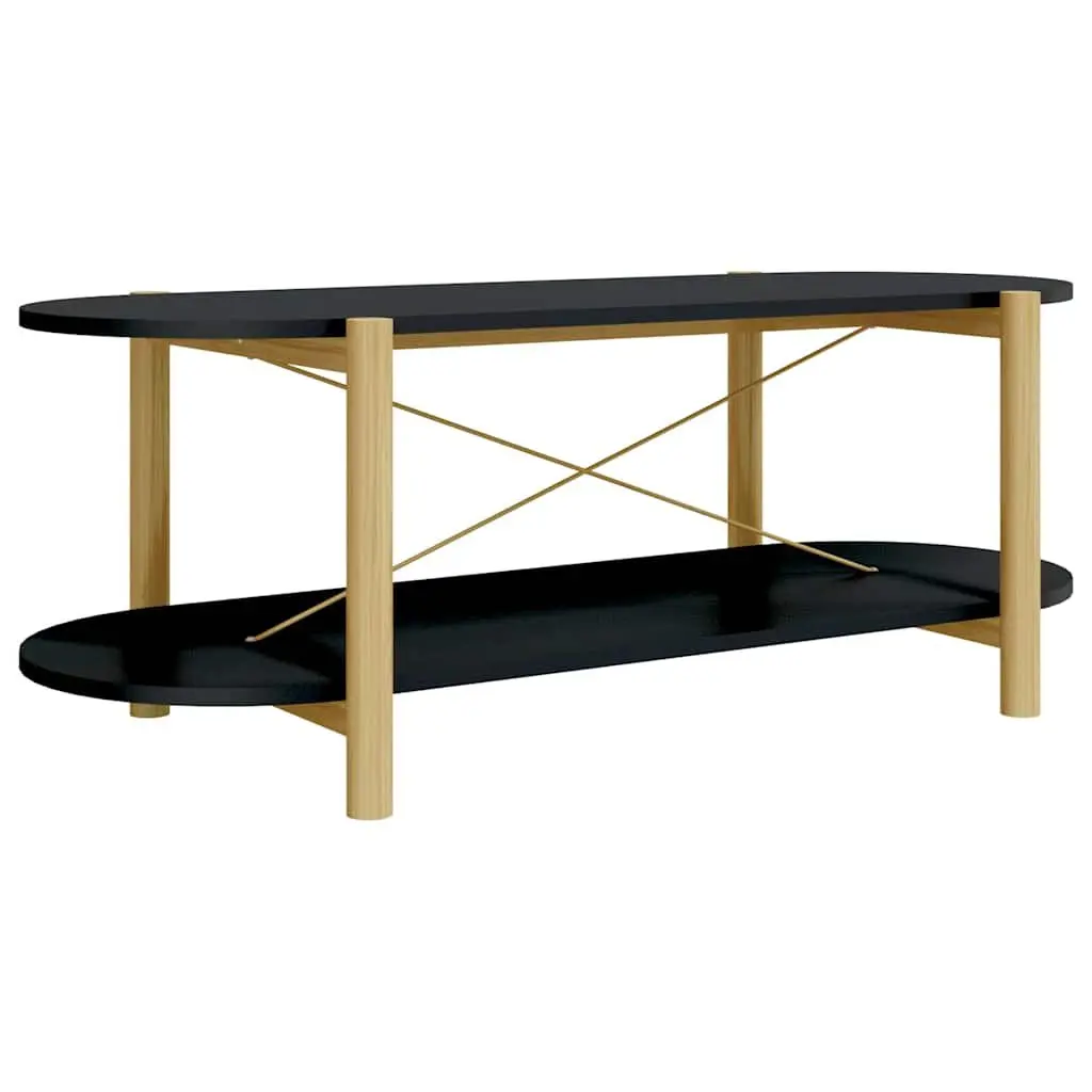 Coffee Table Black Storage Accent Engineered Wood Solid Wood Legs 110 x 48 x 40 cm