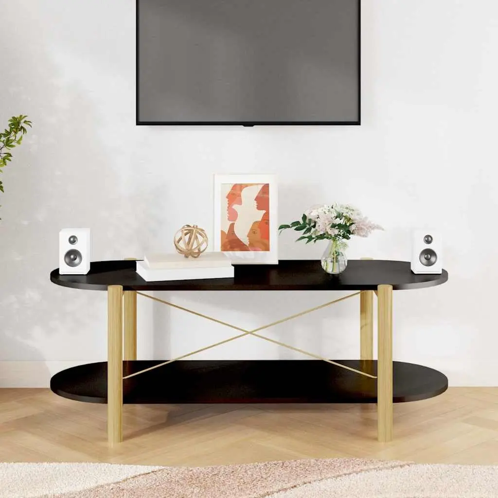 Coffee Table Black Storage Accent Engineered Wood Solid Wood Legs 110 x 48 x 40 cm