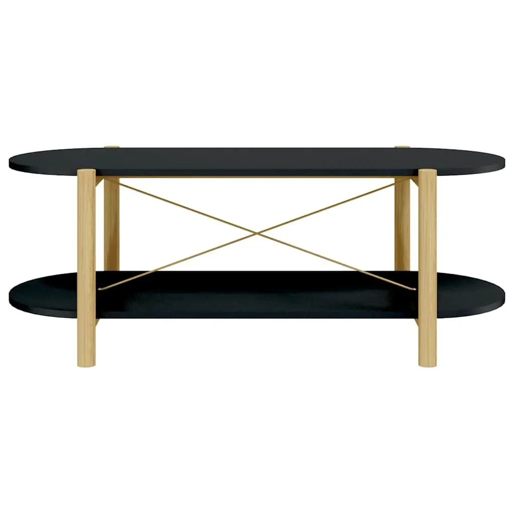 Coffee Table Black Storage Accent Engineered Wood Solid Wood Legs 110 x 48 x 40 cm