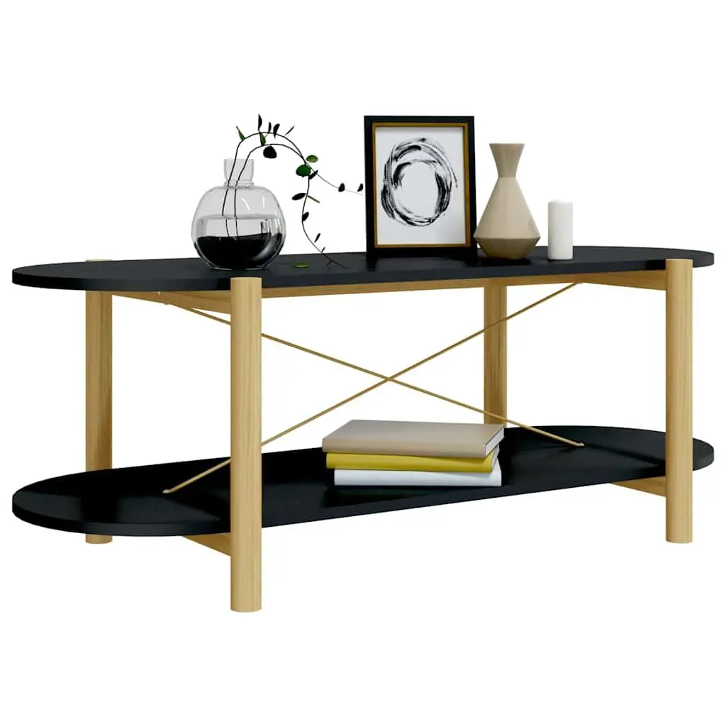 Coffee Table Black Storage Accent Engineered Wood Solid Wood Legs 110 x 48 x 40 cm