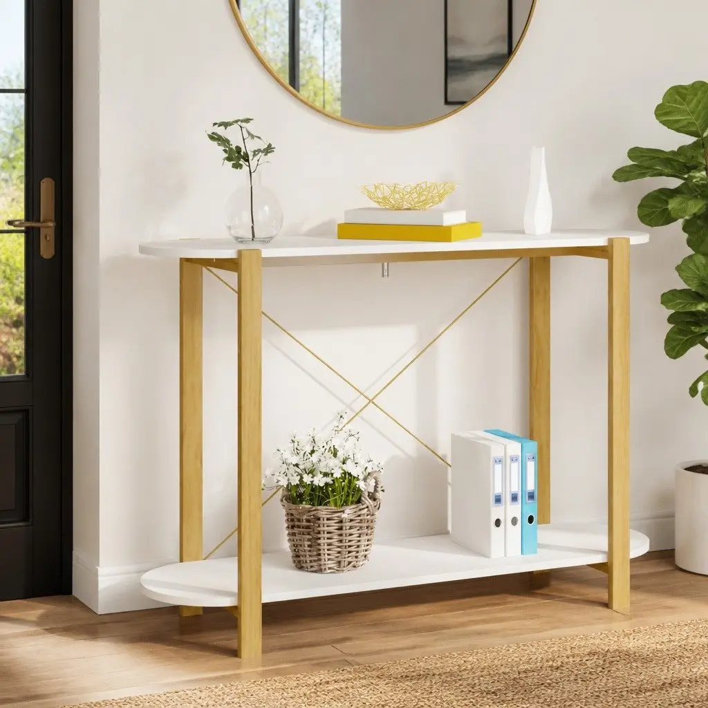 White Console Table 110x38x75cm Engineered Wood Storage Cabinet Accent Entryway