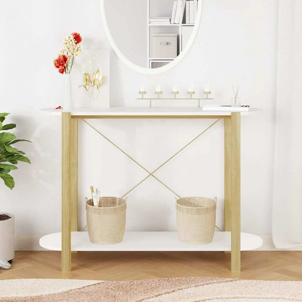 White Console Table 110x38x75cm Engineered Wood Storage Cabinet Accent Entryway