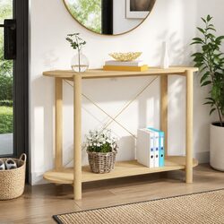 Brown Engineered Wood Console Table with Storage Cabinet