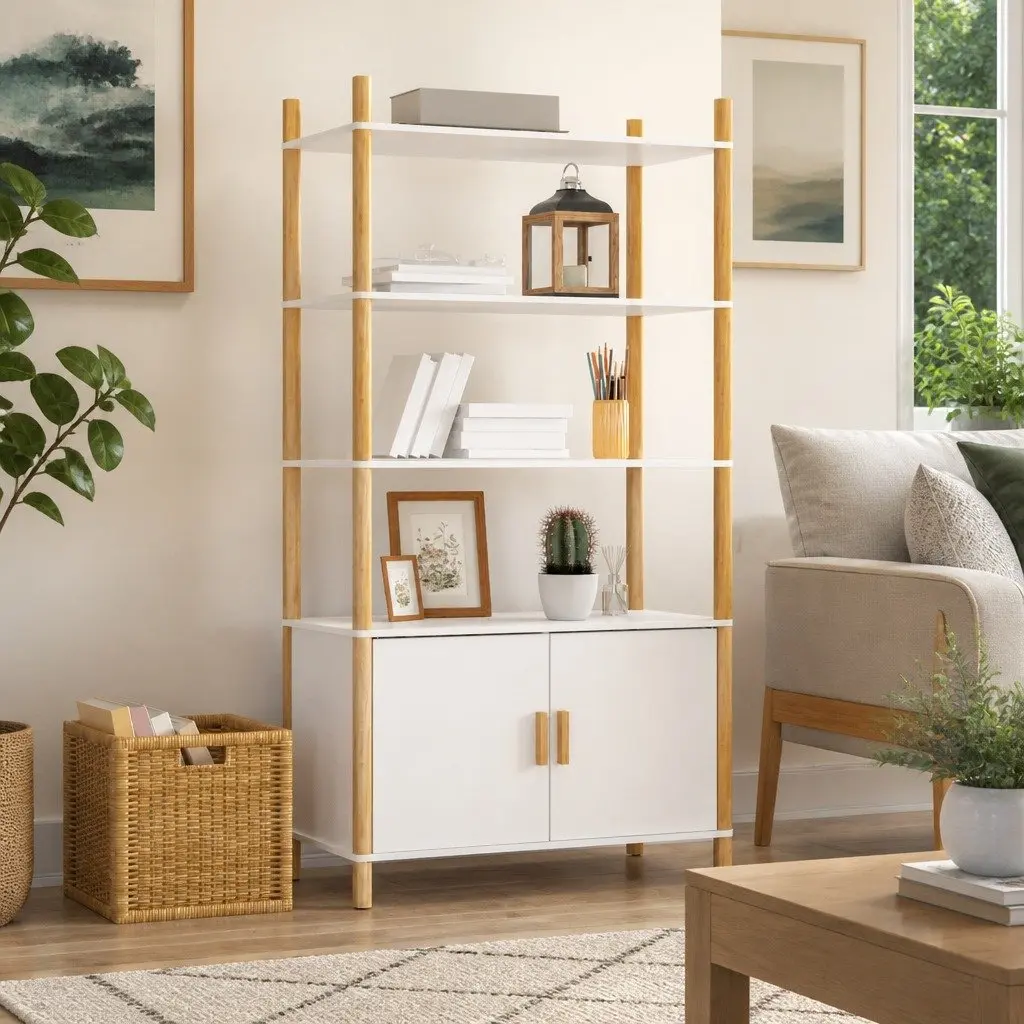 White Highboard Storage Cabinet Engineered Wood Sideboard Furniture 80x40x153cm