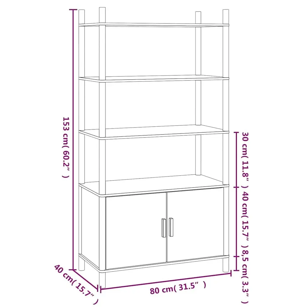 White Highboard Storage Cabinet Engineered Wood Sideboard Furniture 80x40x153cm