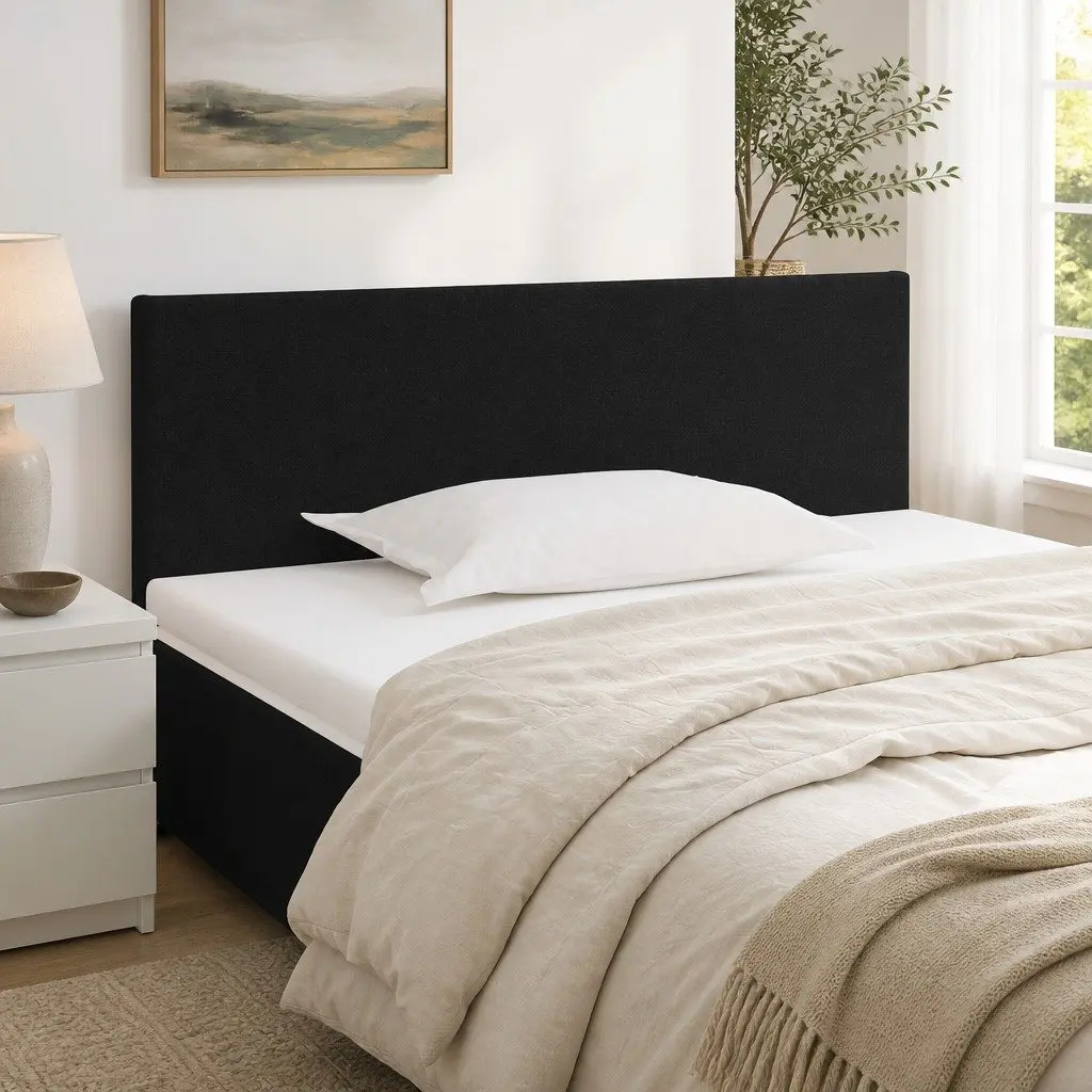 Headboard Black 100cm Fabric Adjustable Height Wooden Legs
