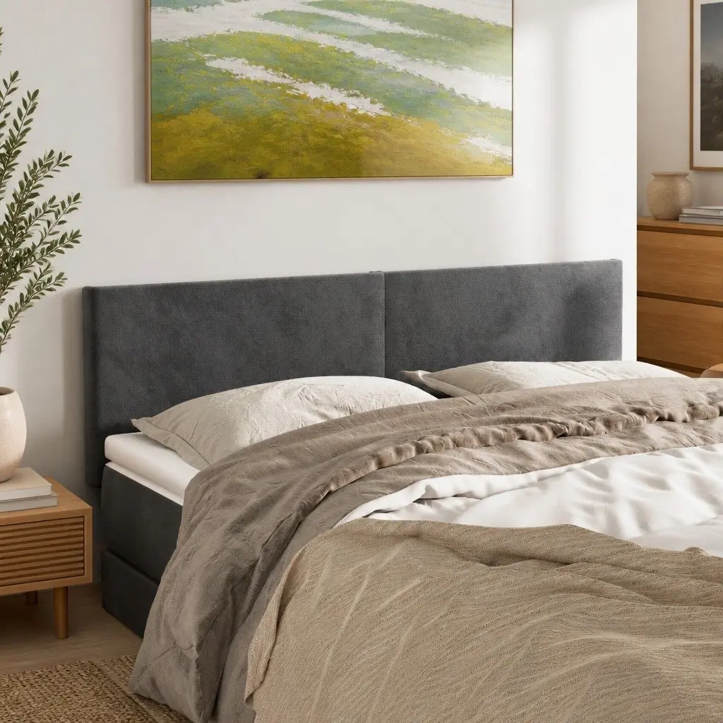 Headboard Velvet Dark Grey Adjustable Height 144cm