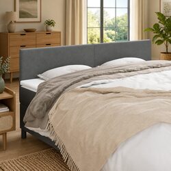 Dark Grey Fabric Bed Headboard with Wooden Legs