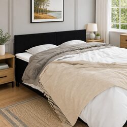Adjustable Black Fabric Headboard 160cm with Wooden Legs