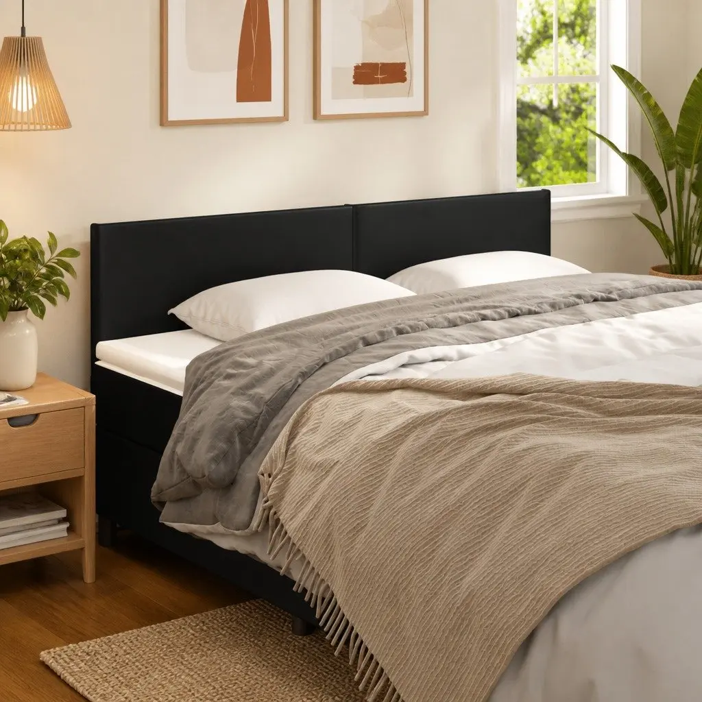 Faux Leather Headboard Black 160cm Adjustable Height Wooden Legs