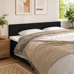 Adjustable Black Faux Leather Headboard with Wooden Legs