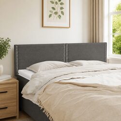 Dark Grey Adjustable Height Fabric Headboard with Wooden Legs