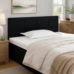 Adjustable Black Fabric Headboard with Wooden Legs