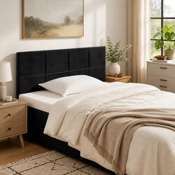 Velvet Upholstered Black Headboard 100 cm for Beds
