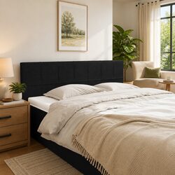 Adjustable Black Fabric Headboard with Wooden Legs