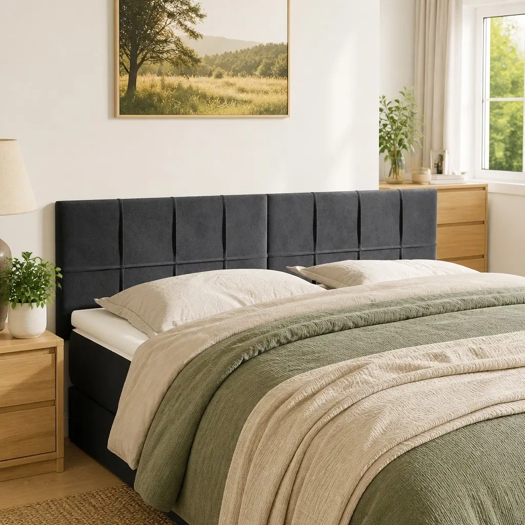 Grey Velvet Headboard 144cm Adjustable Height Wooden Legs