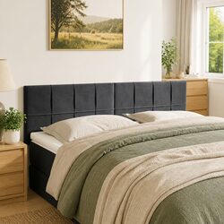 Grey Velvet Bed Frame Headboard 144cm with Wooden Legs