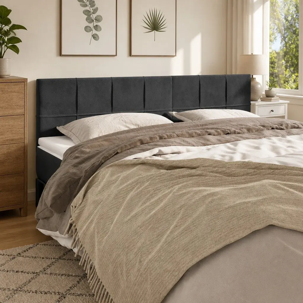 Velvet Headboard Grey Adjustable Height Wooden Legs Bedroom