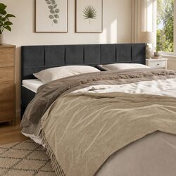 Grey Velvet Headboard with Adjustable Height and Wooden Legs
