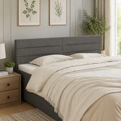 Stylish Dark Grey Fabric Bed Headboard with Wooden Legs