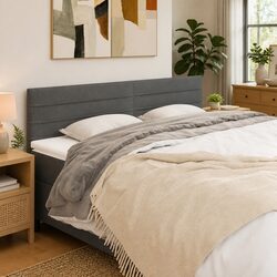Adjustable Height Grey Fabric Headboard with Wooden Legs