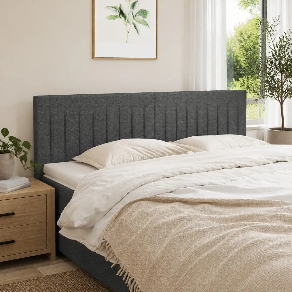 Headboard Dark Grey Fabric Adjustable Height Wooden Legs