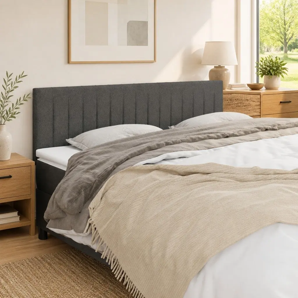 Headboard Grey 160x5x78/88 cm Fabric with Wooden Legs