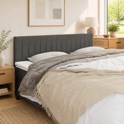 Grey Fabric Headboard 160x5x78/88 cm with Wooden Legs
