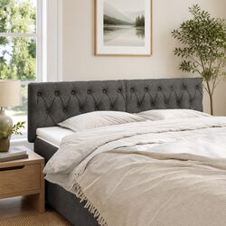 Dark Grey Fabric Headboard with Wooden Legs, Adjustable Height
