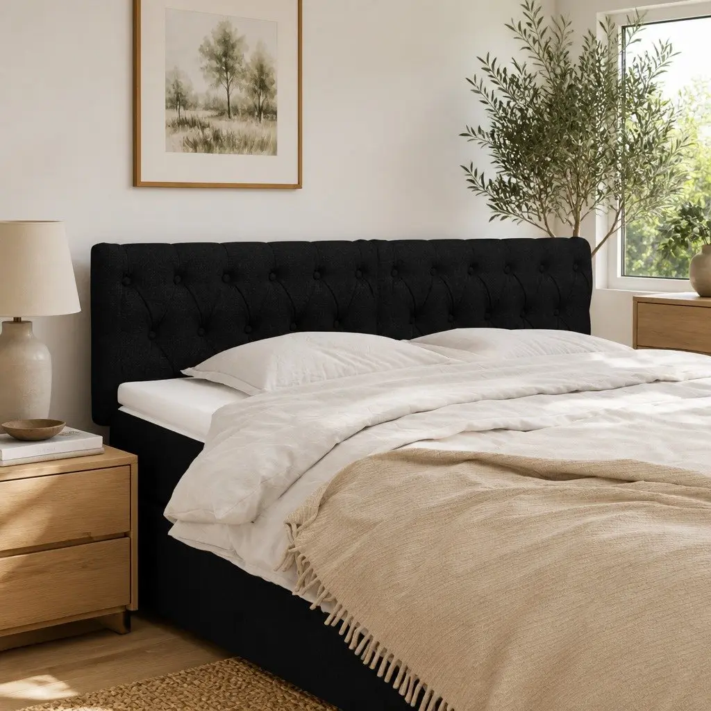 Fabric Headboard Black Adjustable Height Bedroom Bed Back Support Wooden Legs