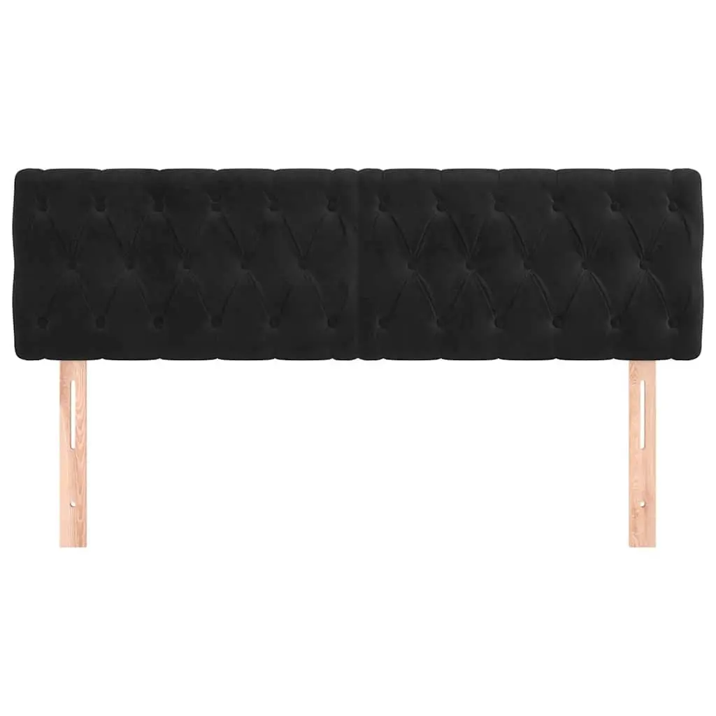 Velvet Headboard Black Adjustable Height Wooden Legs