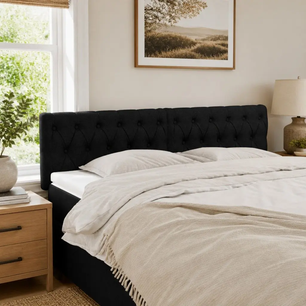 Black Fabric Headboard with Adjustable Height