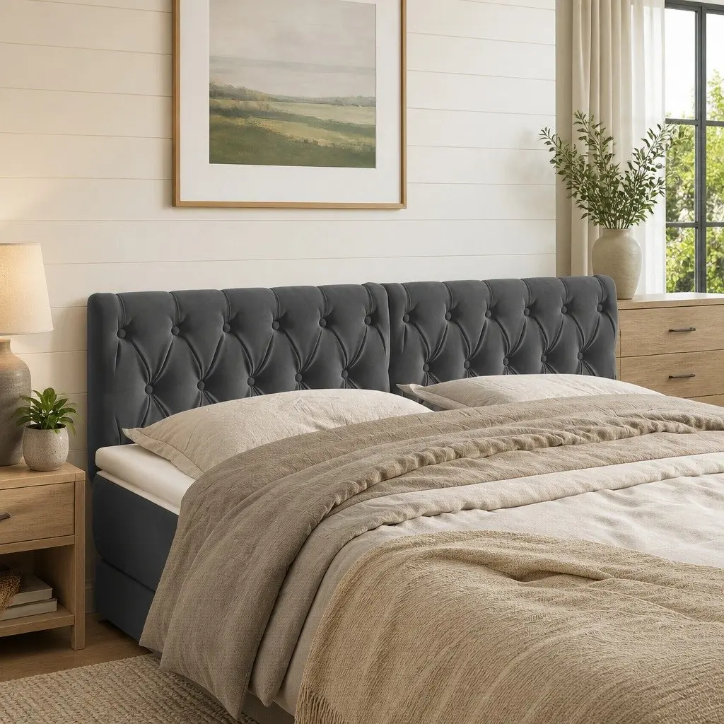 Dark Grey Velvet Headboard for Bed Support