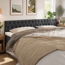 Grey Velvet Headboard with Adjustable Height and Wooden Legs