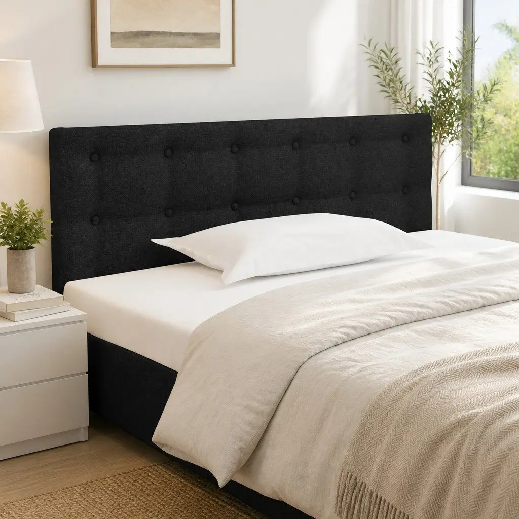 Headboard Black 100 cm Fabric Adjustable Height Bedroom Bed Support