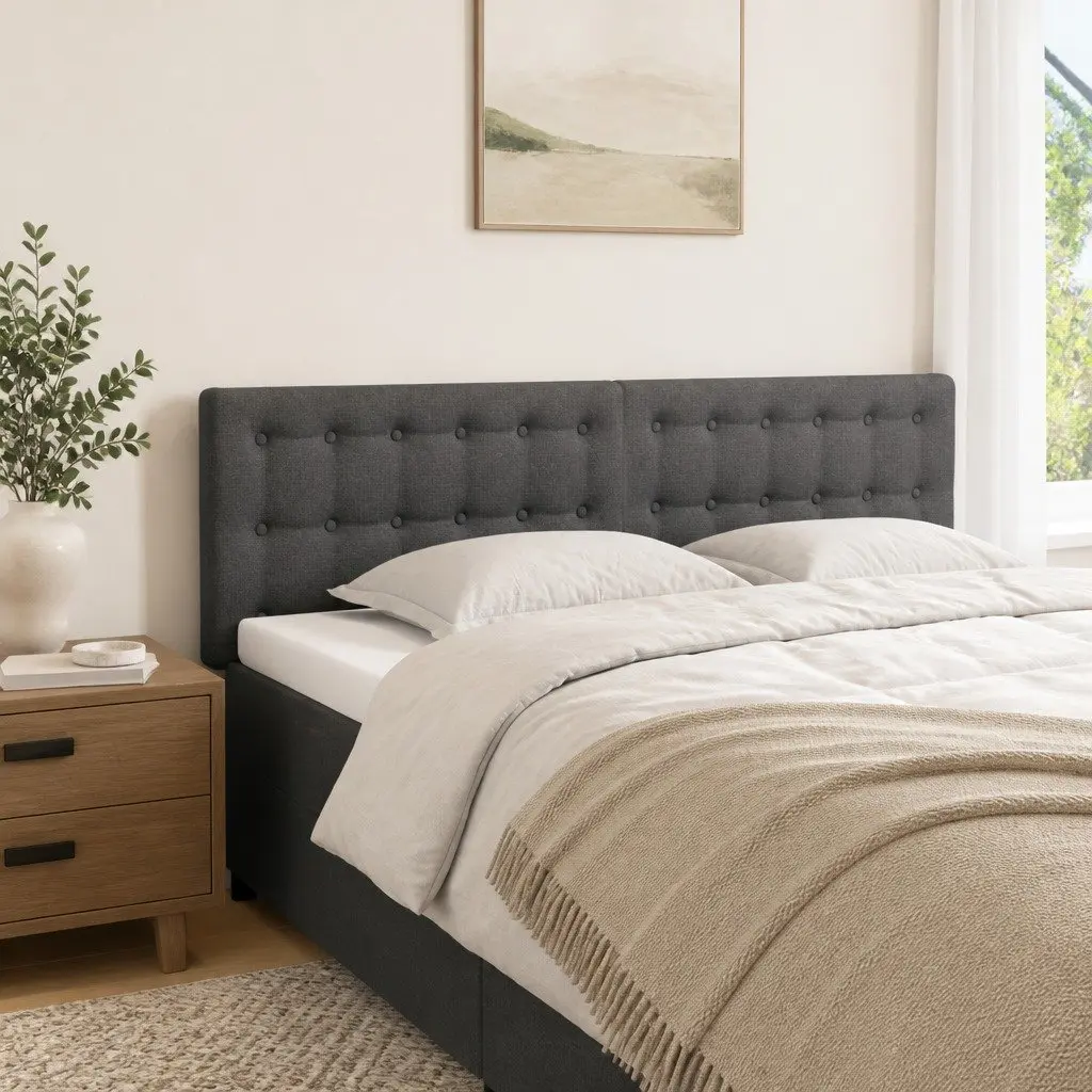 Grey Fabric Bed Support Headboard Adjustable Height Wooden Legs 144x5x78/88 cm