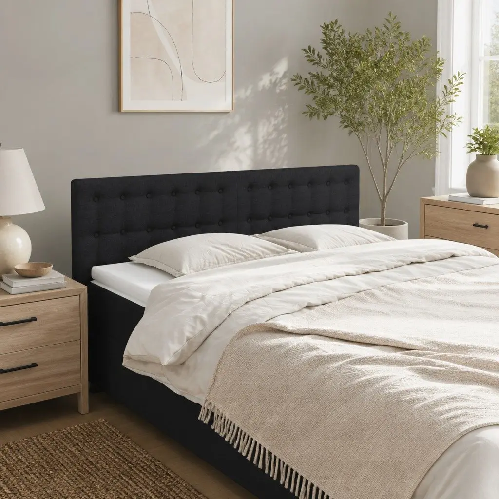 Fabric Headboard Black Adjustable Height Wooden Legs Bedroom Furniture